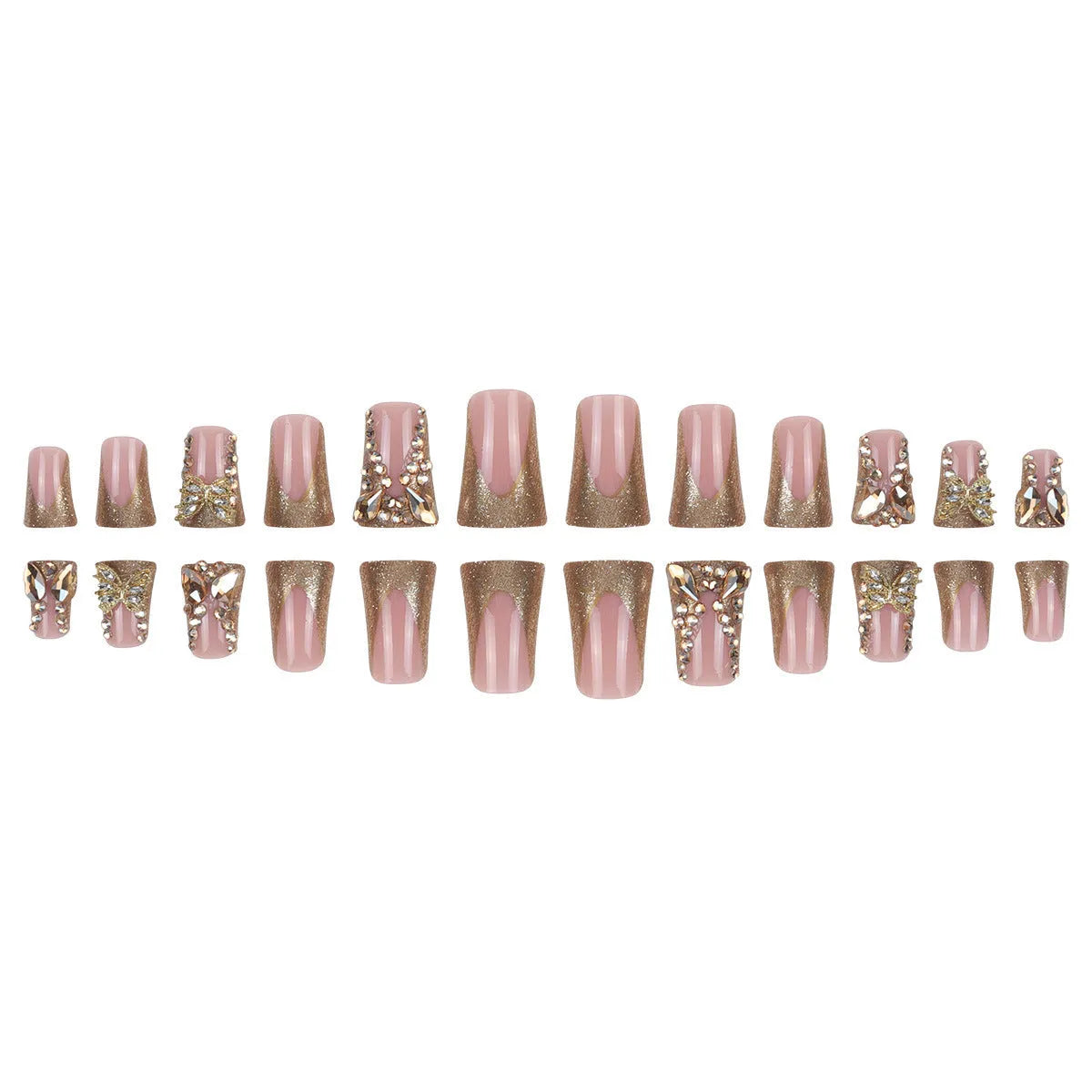 Golden diamond debris butterfly nail stickers set with adhesive glue for DIY manicures
