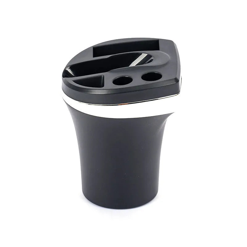 Black plastic electronic automobile ashtray charger with ABS fireproof material, 11x9x8.5cm