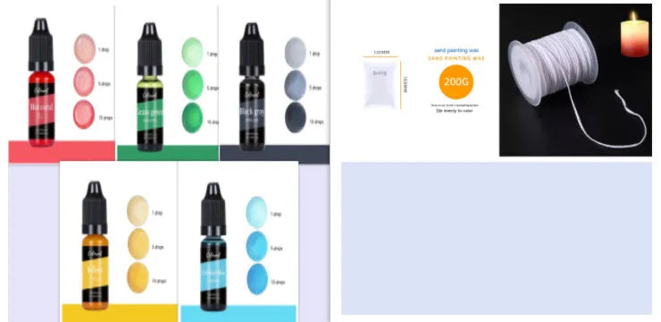 30 different coloured candle and soap dye pigment concentrate bottles with oily toner solubility