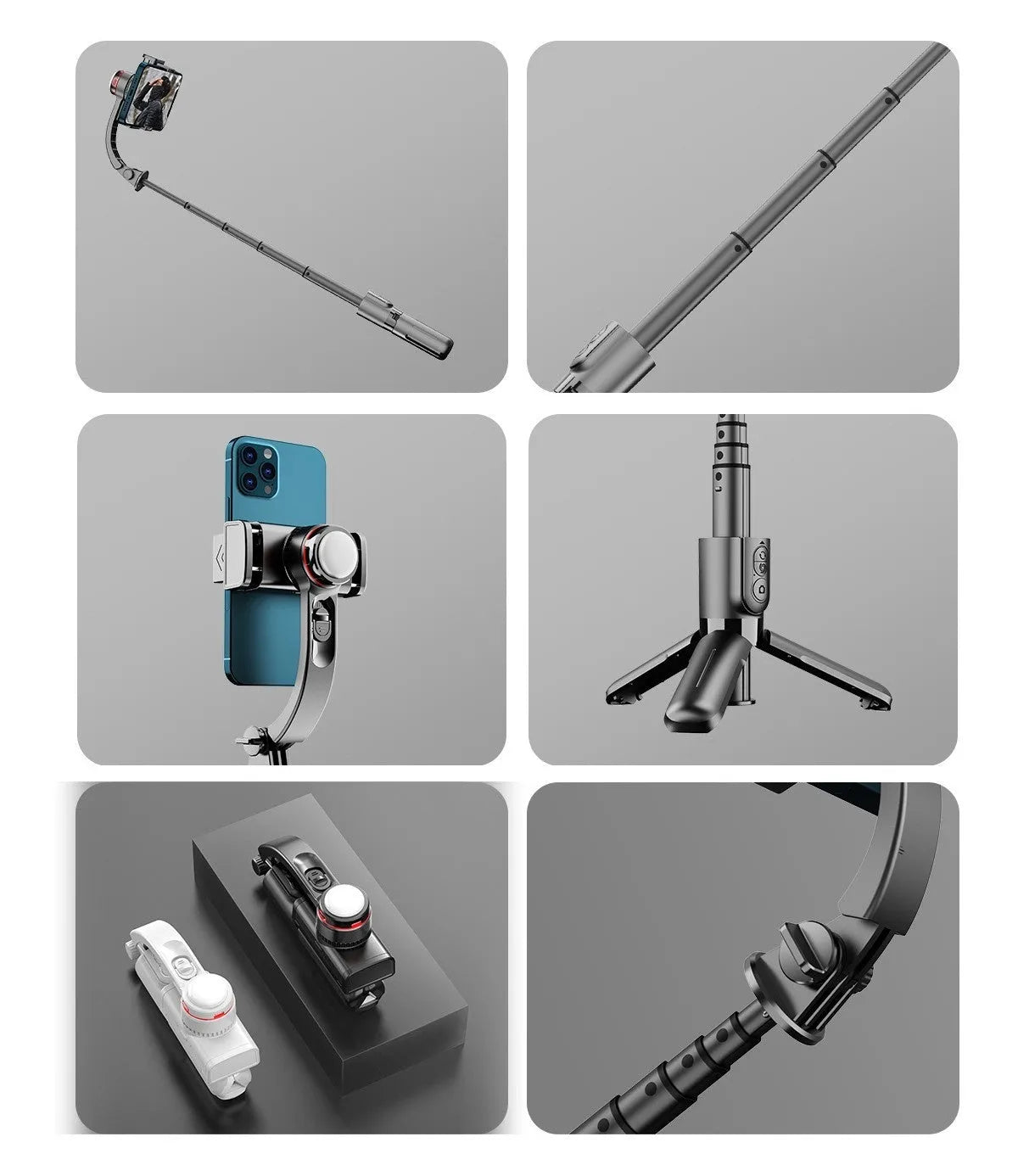 Mobile phone stabilizer hand-held tripod head single-axis ABS aluminium alloy black adjustable
