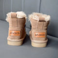 Children's genuine leather winter snow boots with wool lining in khaki, pink, and brown, sizes 21-30