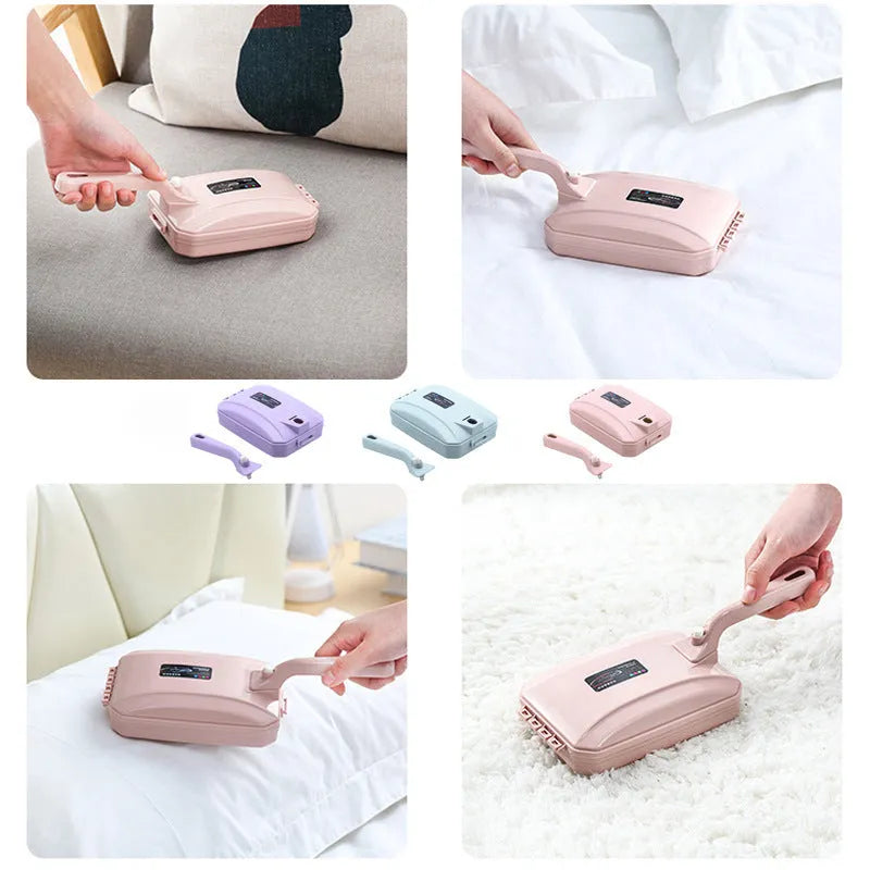 Electrostatic dusting brush vacuum attachment for hair removal on bed sheets, sofas, and carpets in blue