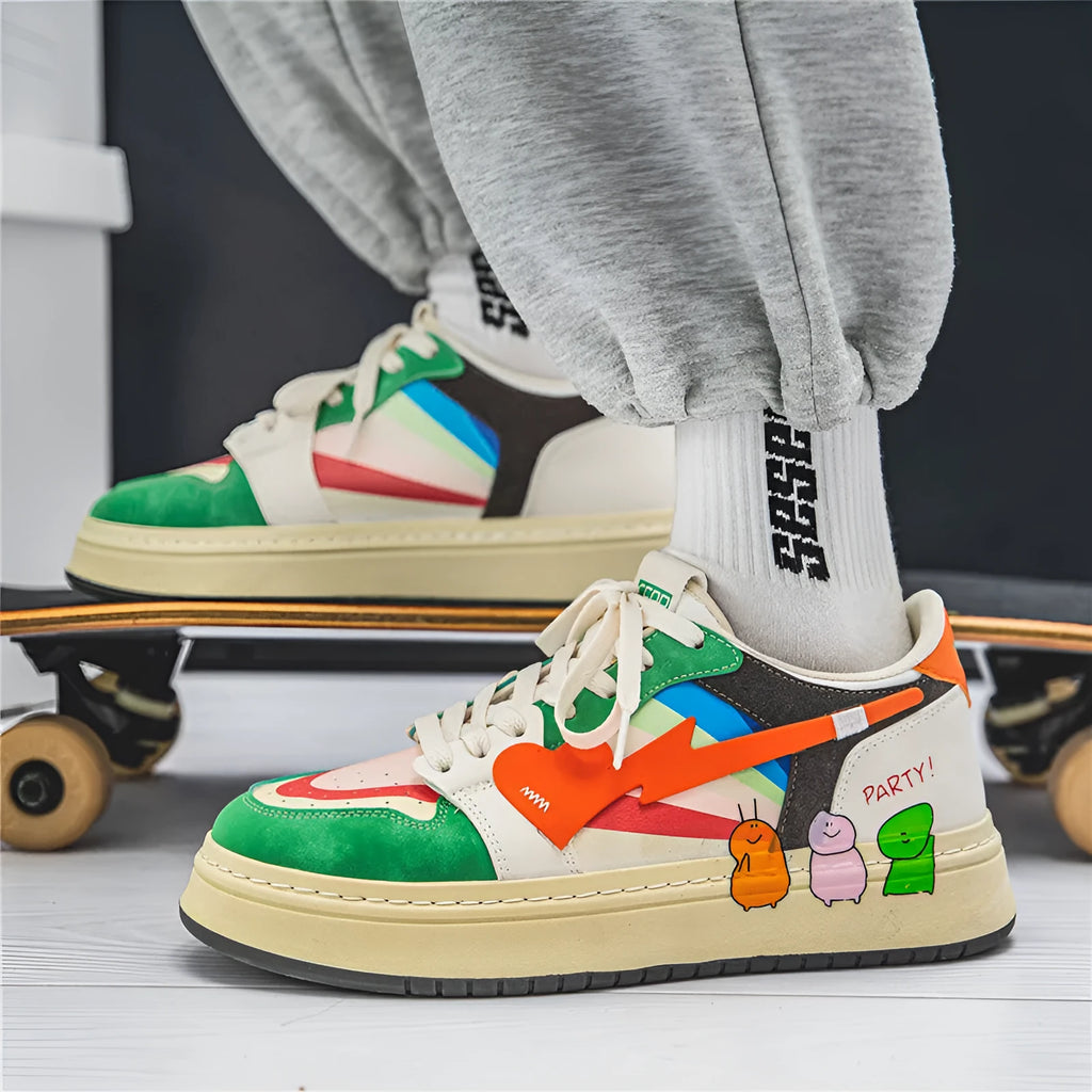 A pair of simple plain lace-up sneakers on a white background, shown in Rainbow colour.