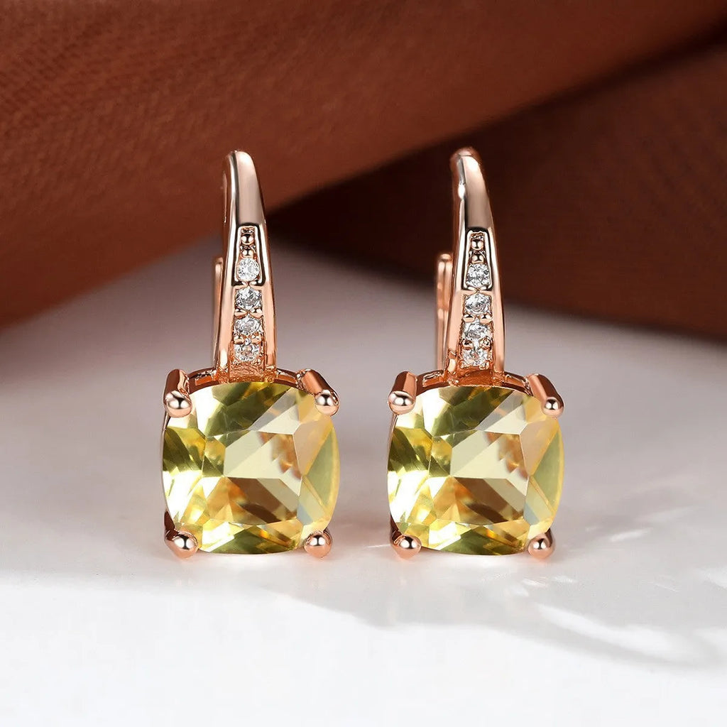 Square zircon geometric ear hooks Korean style electroplated copper jewellery golden platinum rose gold colours
