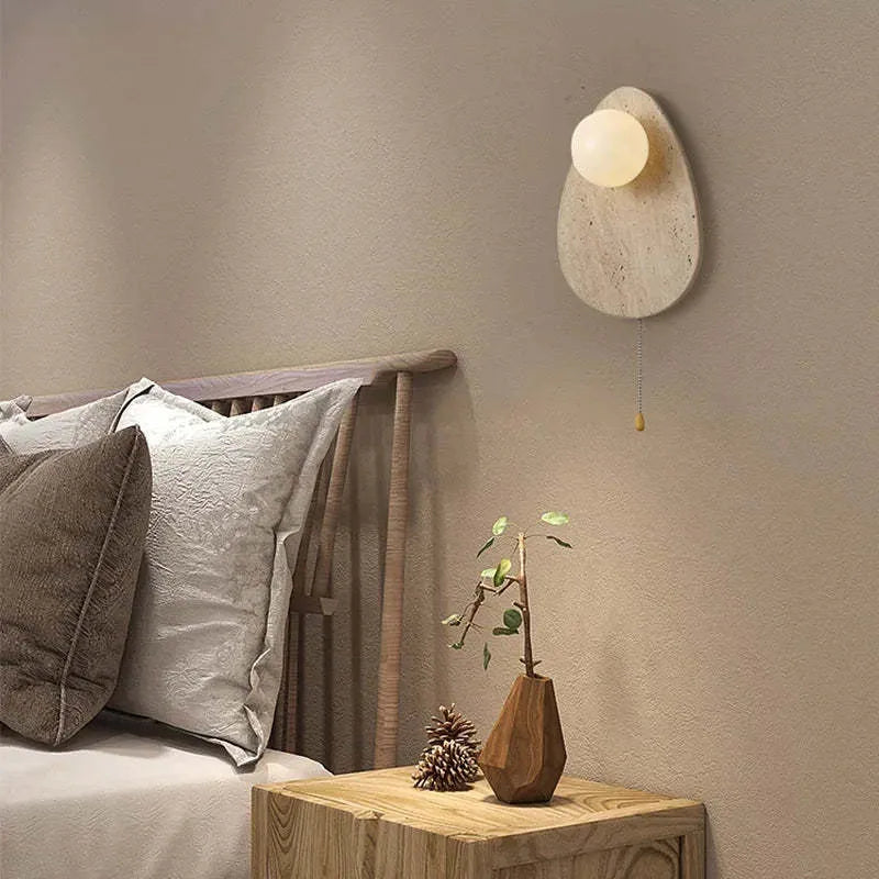 Yellow cave stone marble LED wall lamp with warm or white light, 220V bedside and background wall light
