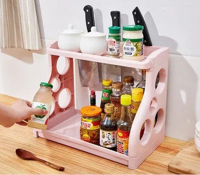 Foldable PP plastic kitchen storage rack in light grey colour with multilayer shelves