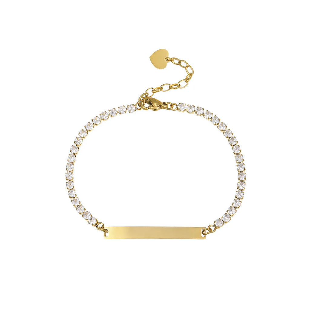 Diamond-embedded lettering bracelet, stainless steel, 18K electroplated, geometric quadrangle, 41-50cm
