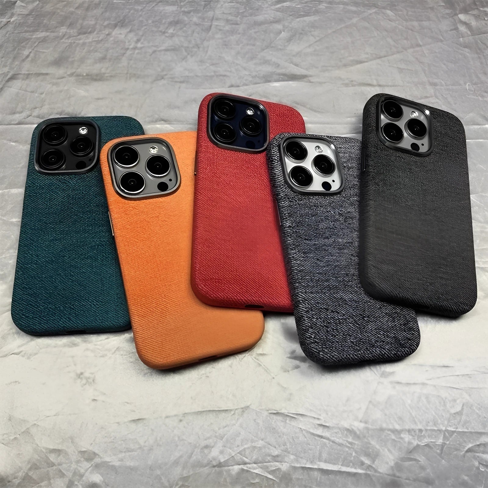 Flannel cloth pattern magnetic phone case for iPhone 12 to 16 series with metal lens cover in multiple colours