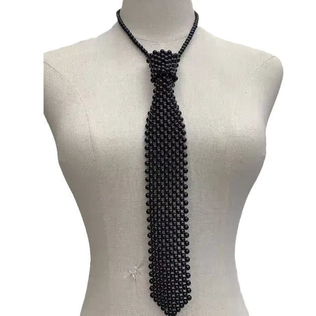 Women's pearl tie body chain jewellery with hollow-out retro design and alloy fastening
