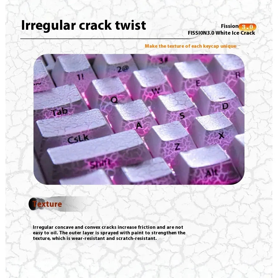 White stitched transparent mechanical keyboard keycaps in Qingying packaging