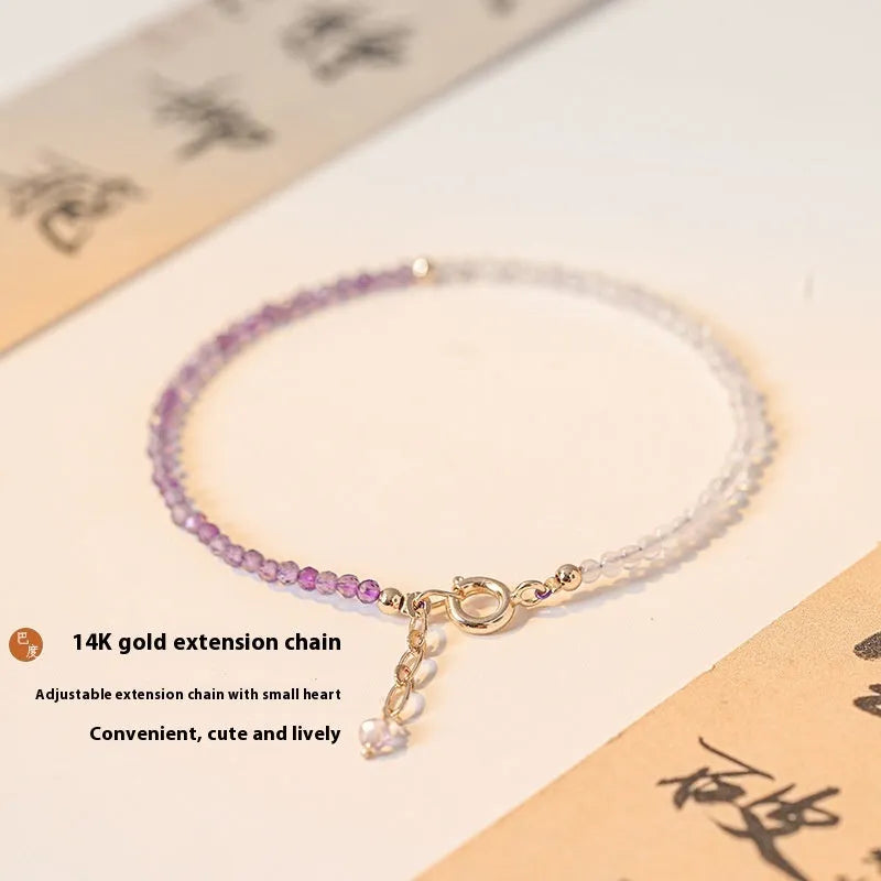 Purple rattan design women's crystal bracelet with geometric cut surface beads