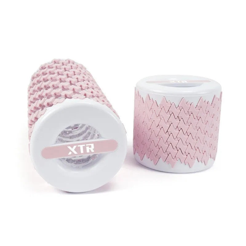 Adjustable telescopic foam roller in red colour extended for use