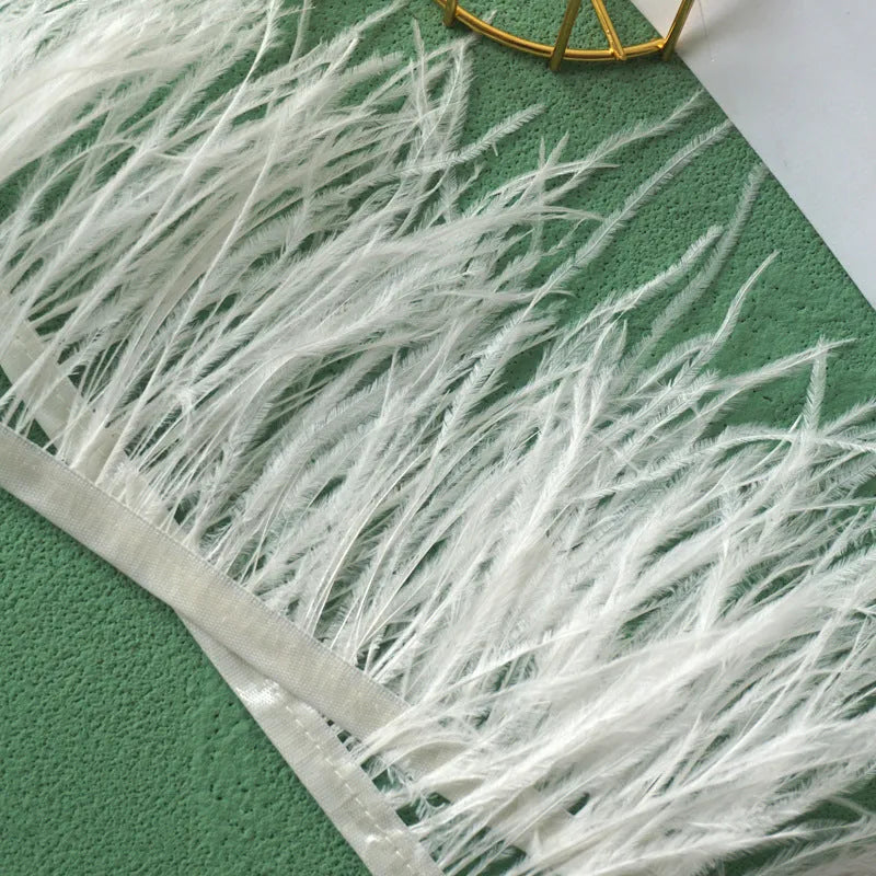 Decorative feather cloth strip in multiple colours including white, black, and mint green for DIY clothing and craft projects