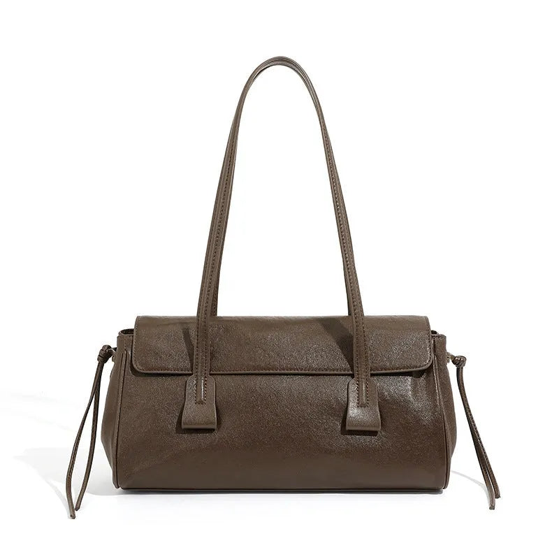 Women's vegetable tanned cowhide top grain leather armpit handbag in brown with double straps