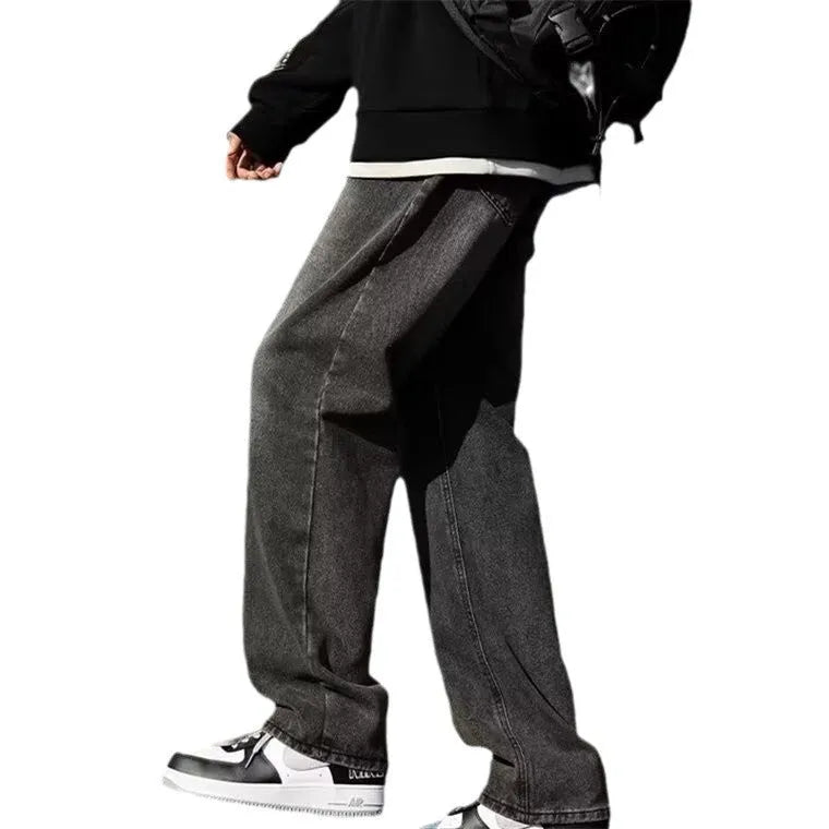 Men's smoky black jeans with wool lining standard gray colour polyester fabric youth style