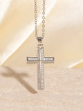 Real gold electroplated micro inlaid zircon cross necklace on copper pendant with O-ring chain, adjustable 41-50cm, simple geometric style
