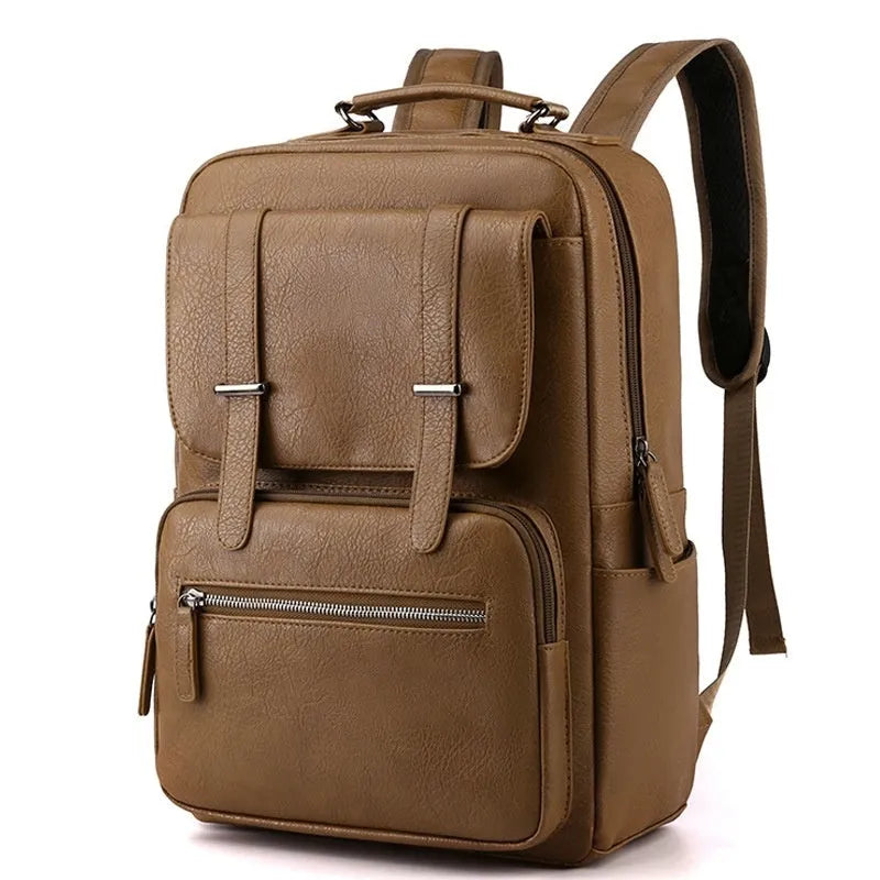 Men's waterproof PU travel rucksack 40x28x18cm with air pillow belt in amber brown, cold black or khaki