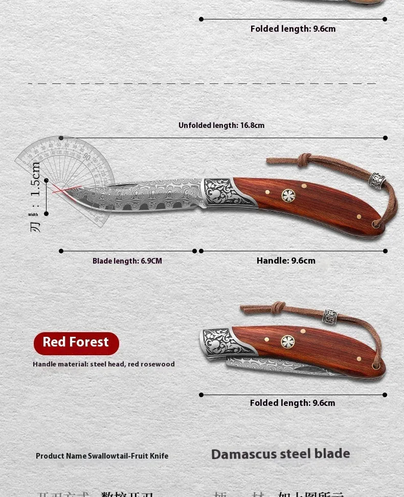 VG10 stainless steel folding knife with national style handmade craftsmanship