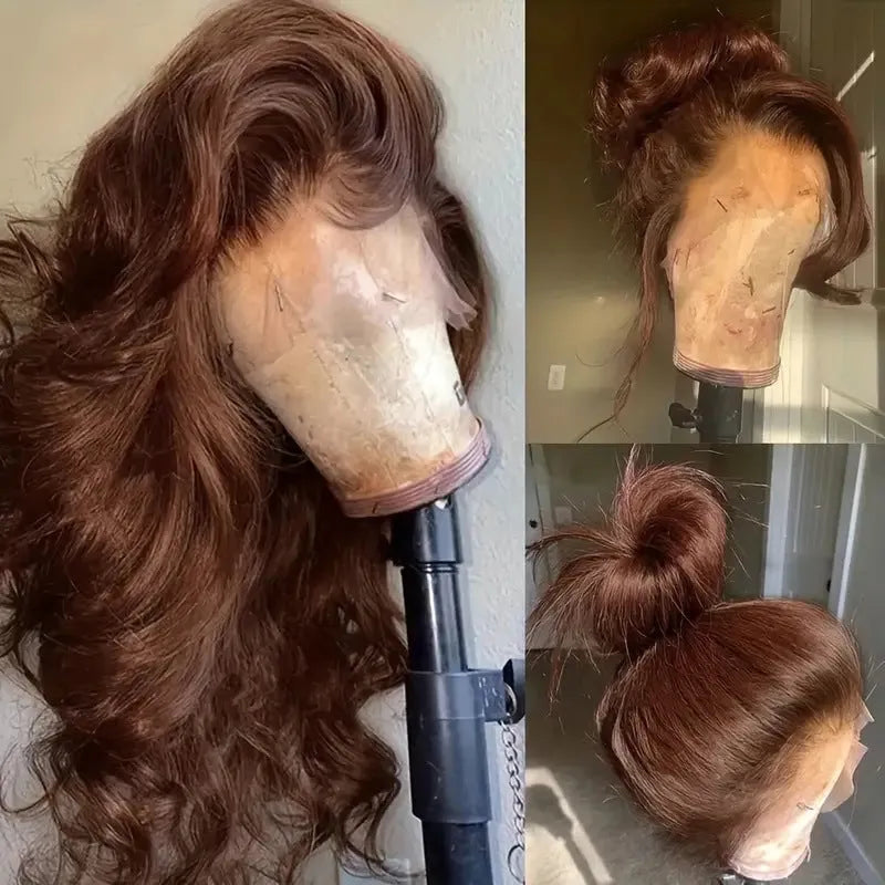 Brown big wave fake long curly wig with side bangs made from high temperature fibre