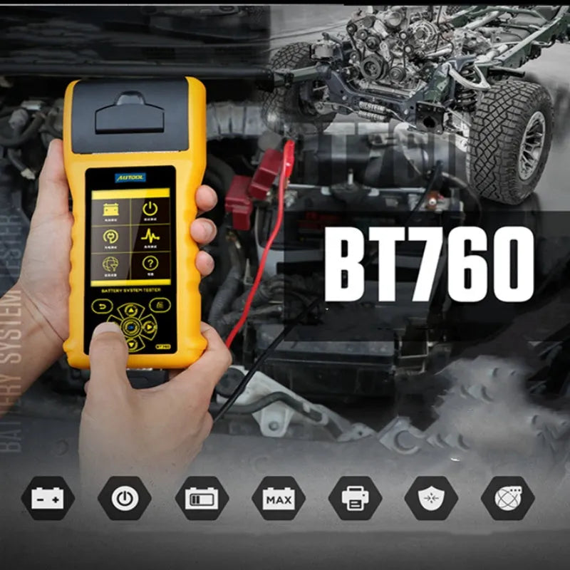 Autool BT760 handheld vehicle battery tester with colour screen and attached battery clips