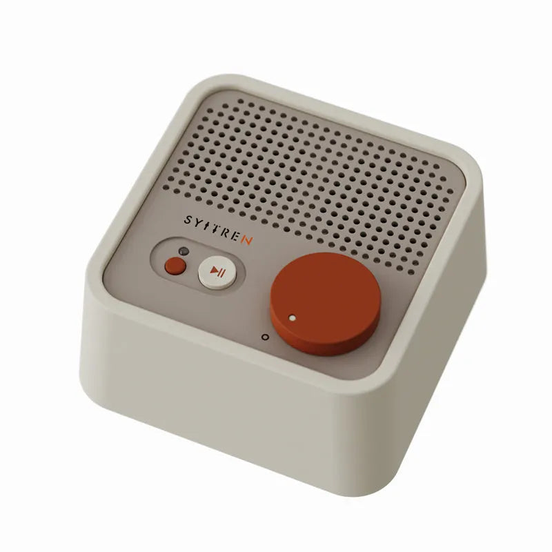 Mini retro Bluetooth speaker in Milk White with compact design, 105mm x 105mm x 50mm