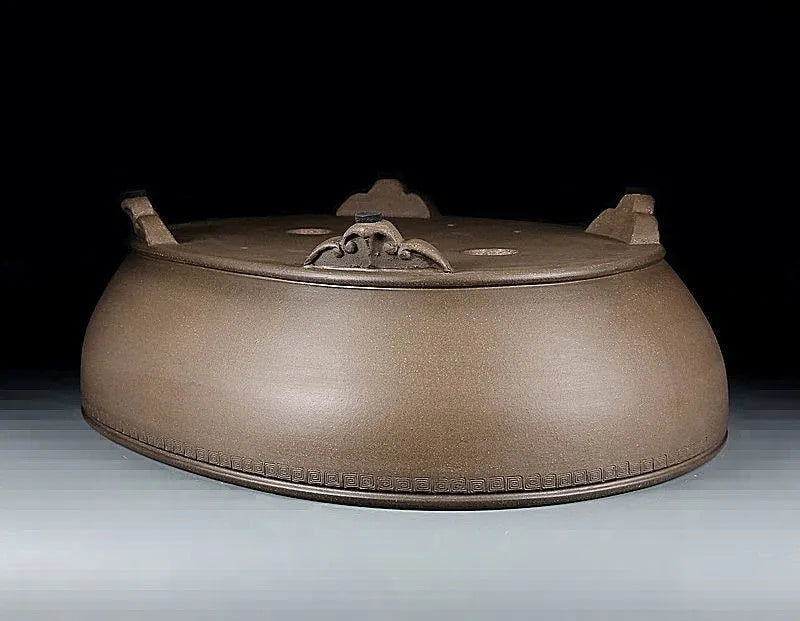 Handmade oval purple sand ceramic flowerpot measuring 50x39.5x16cm for desktop or ground plant display