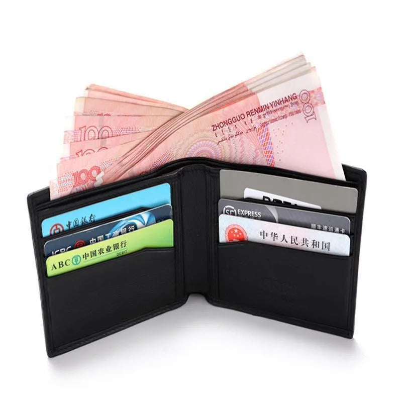 Short horizontal genuine leather cowhide wallet with pearl fishskin lining.
