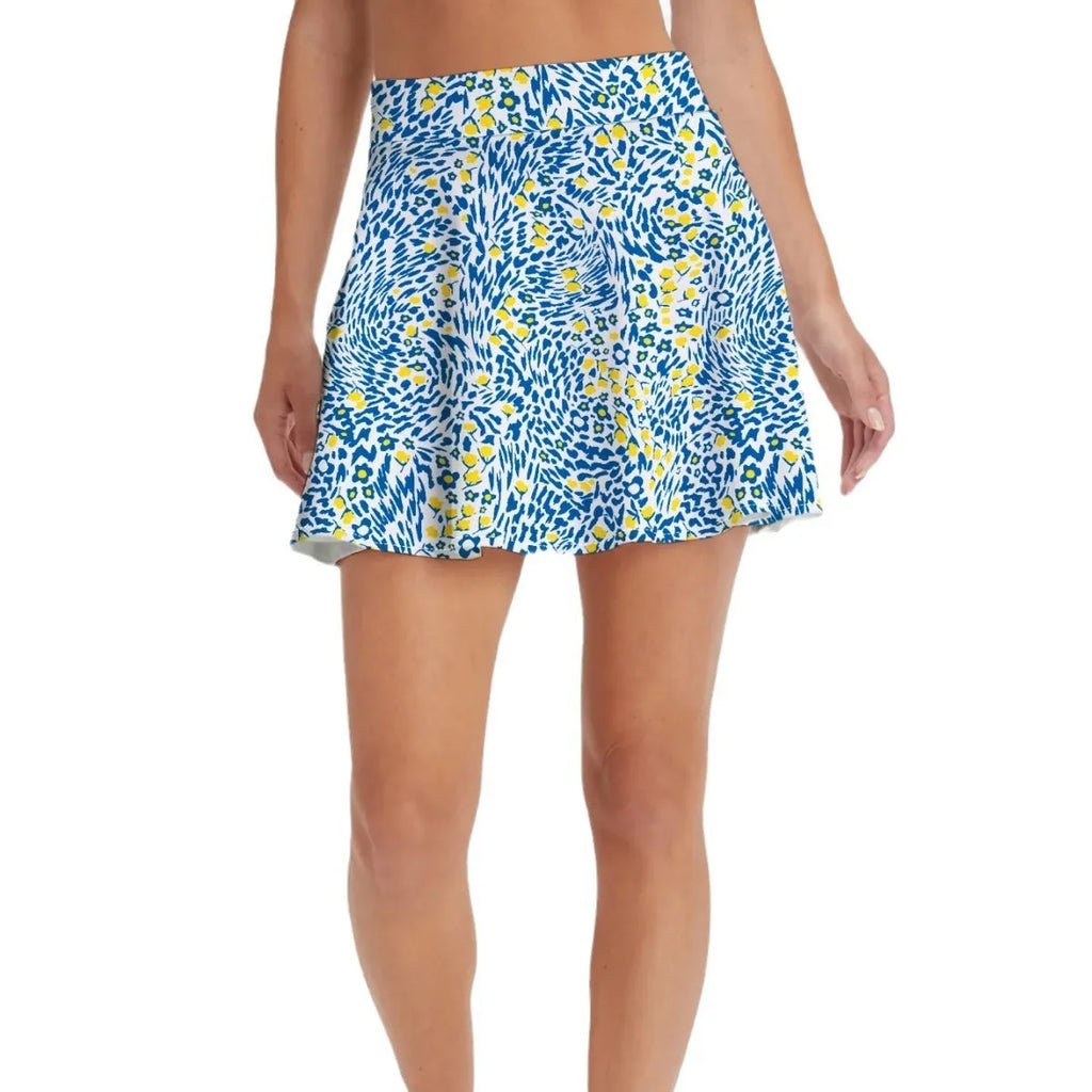 Women's blue high waist sports skirt for tennis and golf on a white background