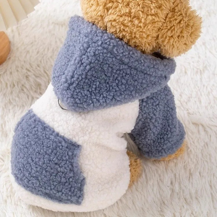 Brown thickened hooded cotton-padded coat for dogs with collar on mannequin
