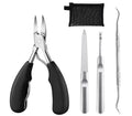 Stainless steel nail clipper with a coloured ABS plastic handle on a plain background.