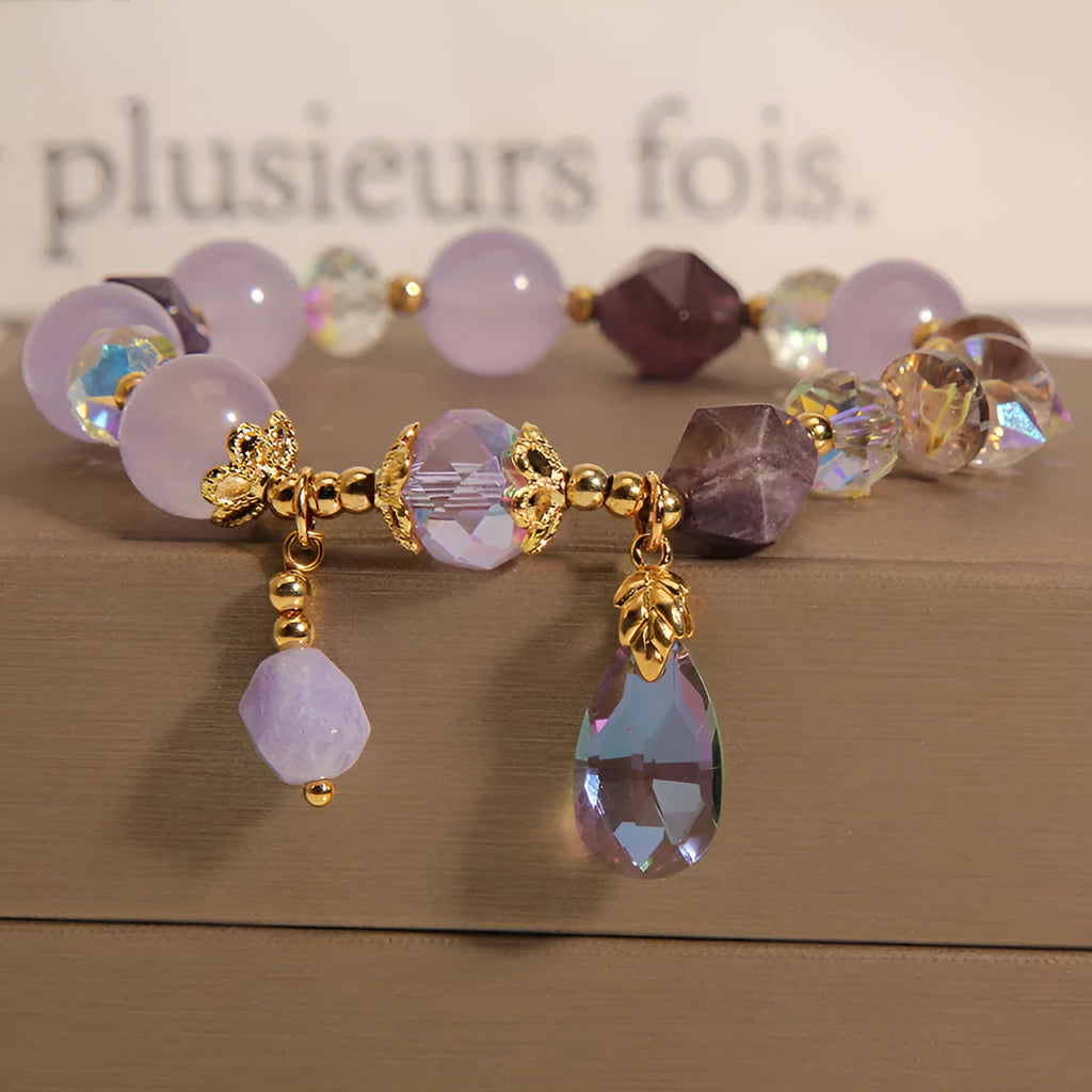 Retro purple crystal drop bracelet for children with adjustable design and lavender water drop pendant