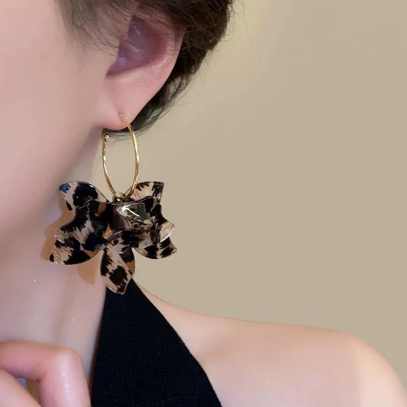 Large leopard print flower earrings in acetate, high-grade animal print and floral design women's jewellery