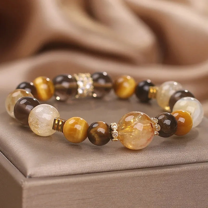 Gold citrine and tigereye bracelet for women, original design travel gift