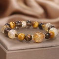 Gold citrine and tigereye bracelet for women, original design travel gift