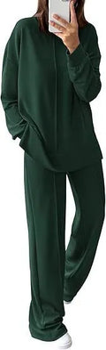 Women's Army Green long-sleeve polyester jogging suit co-ord set with matching trousers
