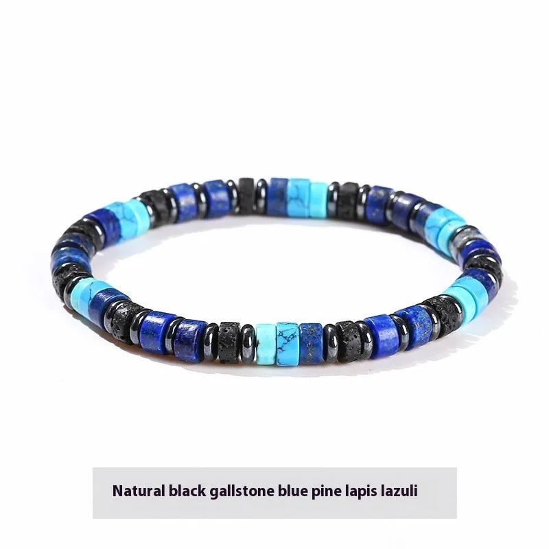 Natural haematite bracelet with 6mm volcanic rock spacer beads in geometric shape