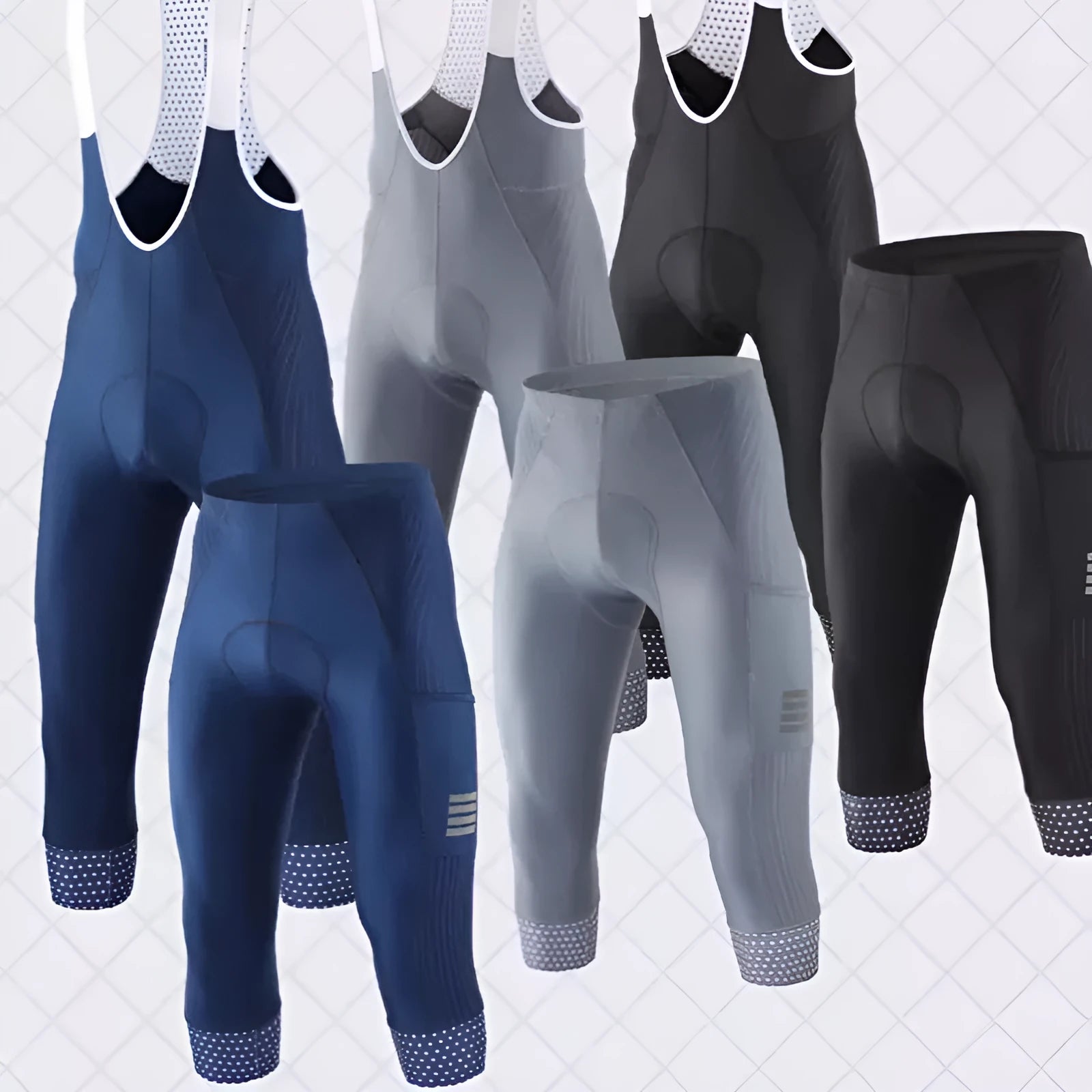 Shock-absorbing cycling pants with cushion padding in black, navy blue, or grey seven-inch overalls design