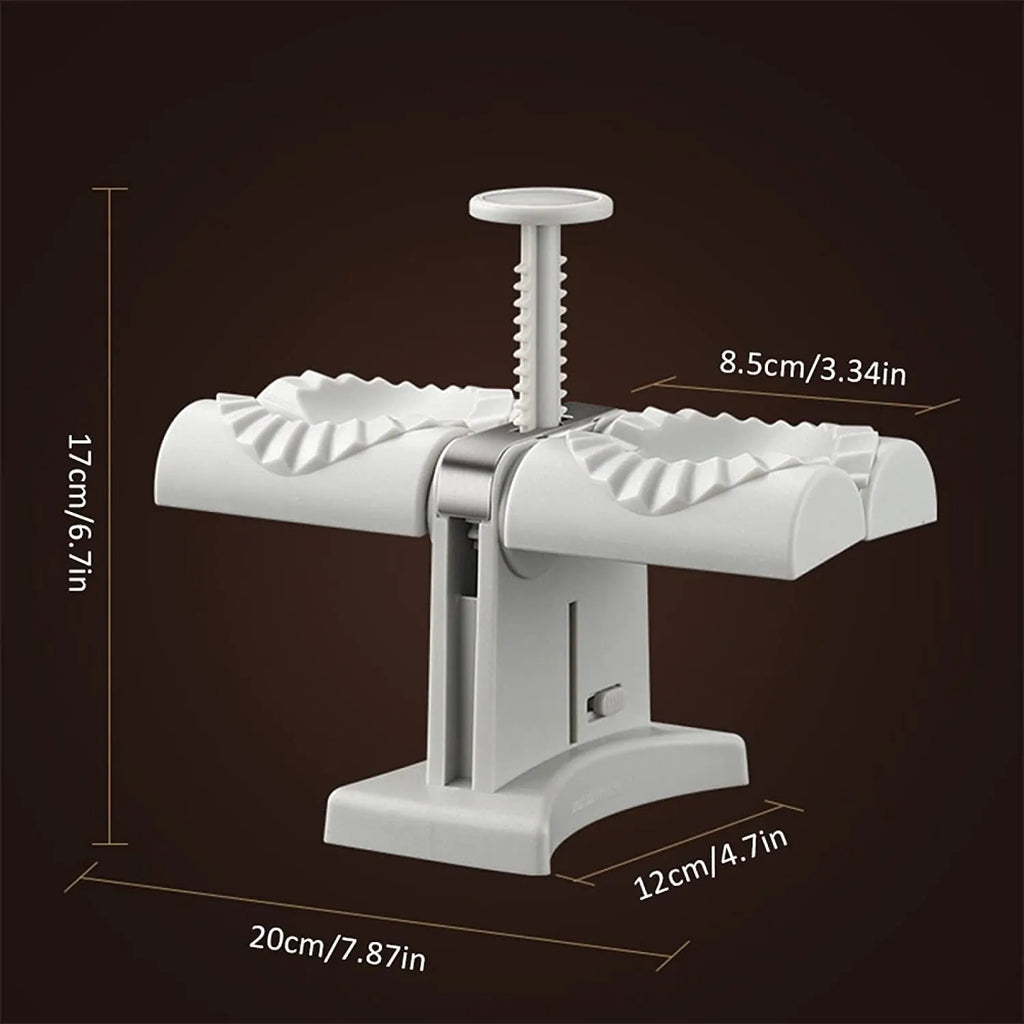 White double head dumpling mould with manual press mechanism and anti-slip rubber base