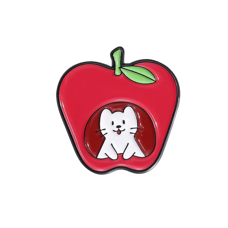 Colourful cartoon fruit zinc alloy brooch with pin back on denim jacket lapel