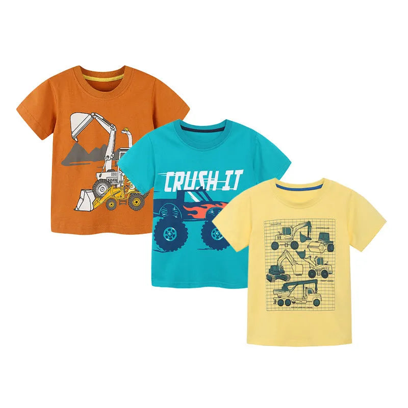 European American style boys cotton car print short sleeve t-shirt in colour 5217 front view