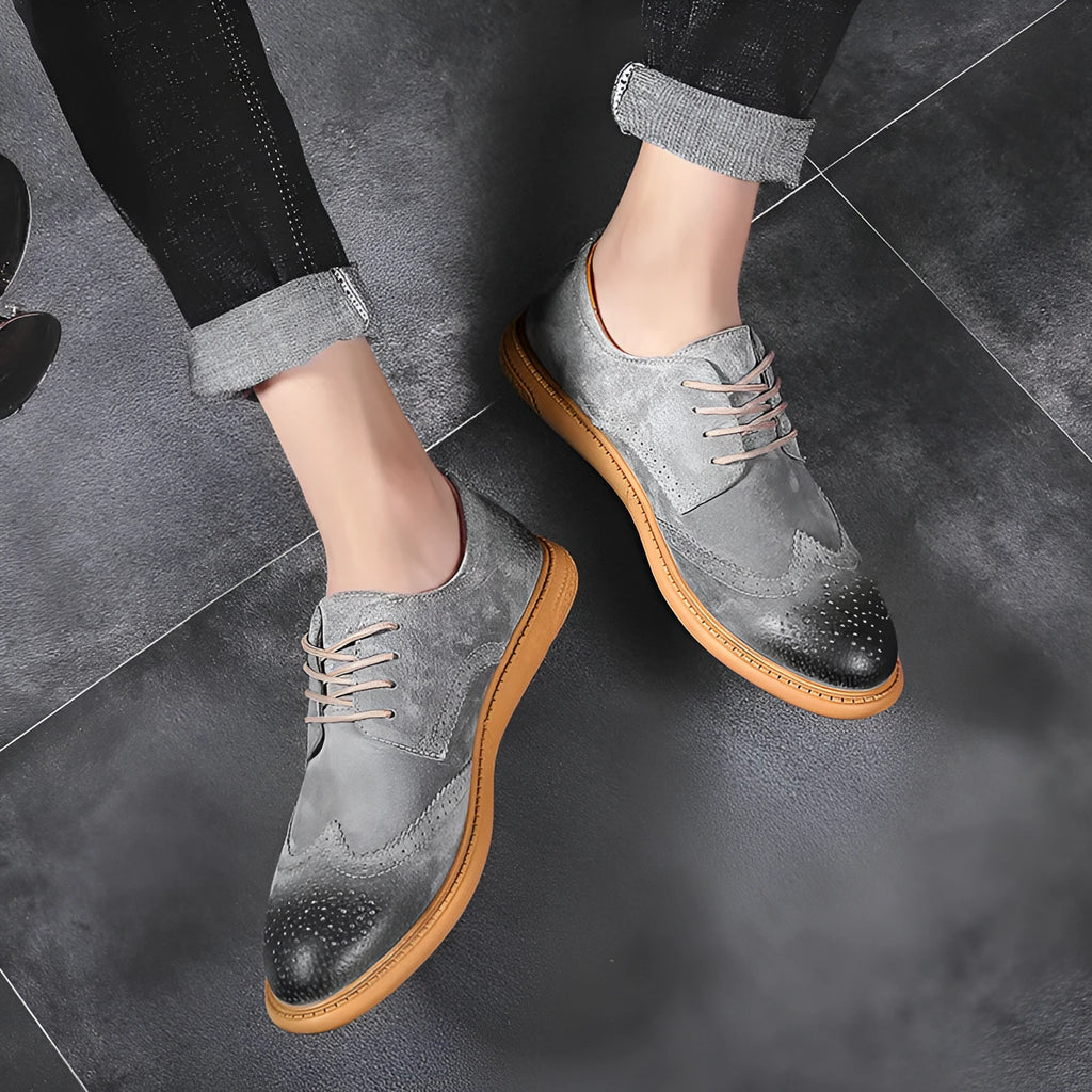 Men's black leather business shoes with lace-up design and rubber soles