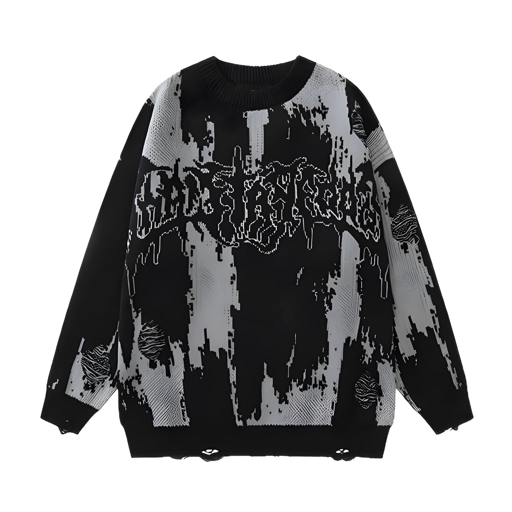 Men's 3D printed thick knit sweatshirt in black or dark green, loose fit polyester hoodie, sizes XS-4XL