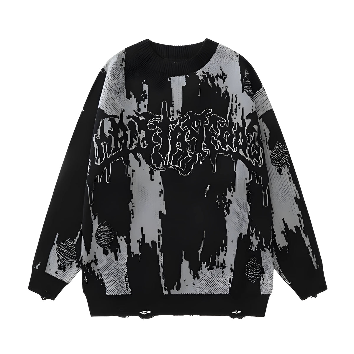 Men's 3D printed thick knit sweatshirt in black or dark green, loose fit polyester hoodie, sizes XS-4XL