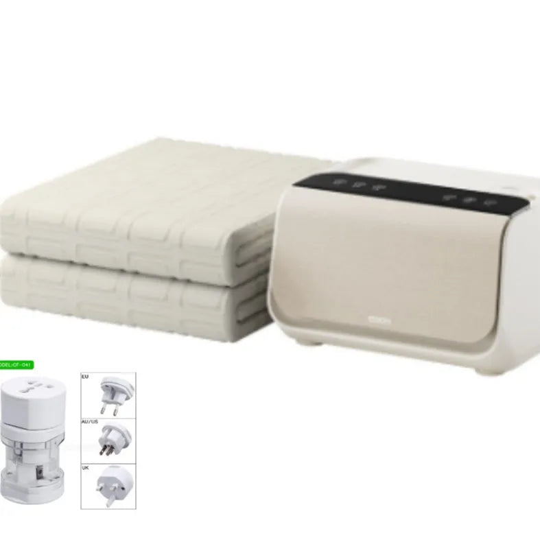 Aideng smart host electric water blanket in white, showing plush fabric and size options.