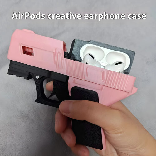 3D printed automatic bounce cover earphone case for Apple AirPods in cool black, PC material, detachable protective shell