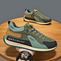 Men's grey and green mesh running shoes with viscose sole and lace-up closure