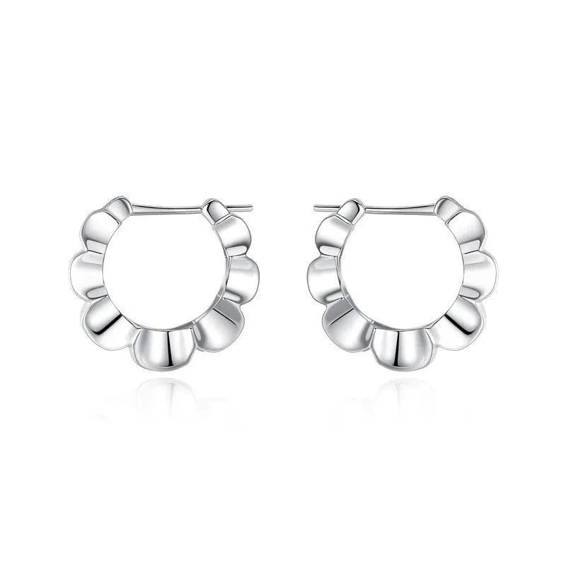 Sterling silver geometric earrings with round elements in retro simple elegant style