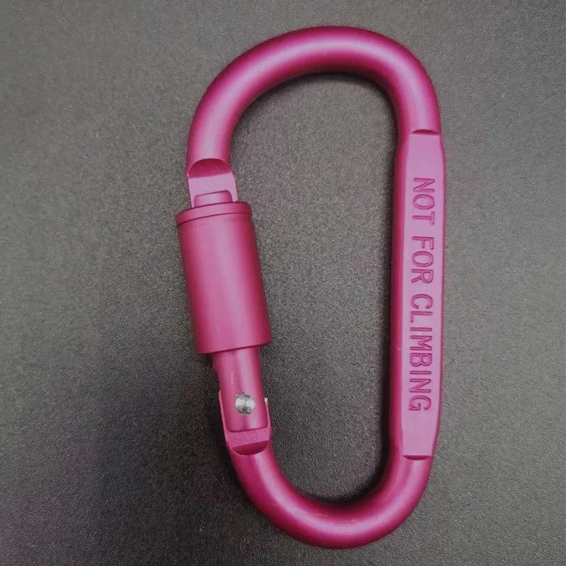 Flat 8 cm D-shaped aluminium locking carabiner in a selection of colours.