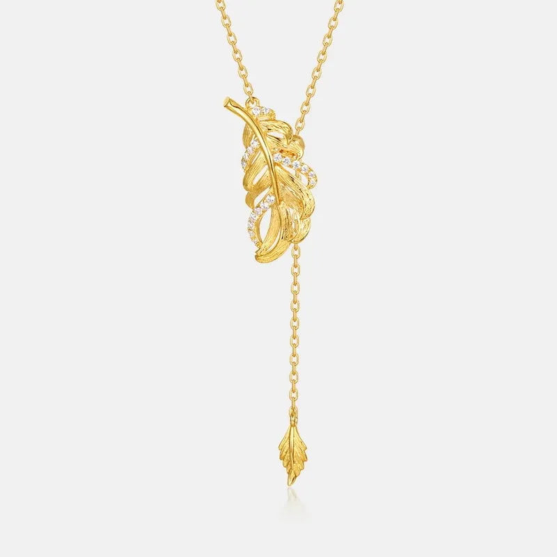 925 silver leaf clavicle chain gold electroplated geometric pendant on woman neck