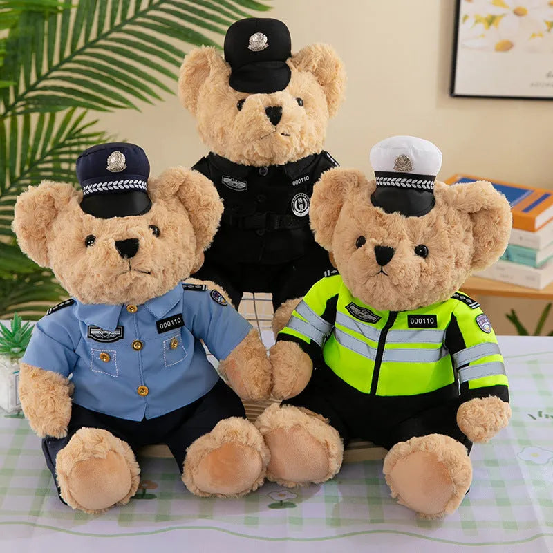 Fire Bear Police teddy doll plush toy in orange design showing 30cm height